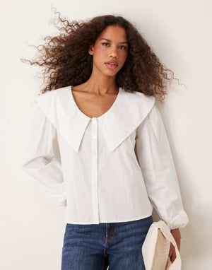 ASOS DESIGN poplin oversized krageblus i vitt
