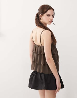 Motel Selvina boho frill cami top in olive