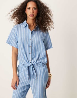 JDY knot front shirt co-ord in light blue