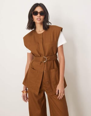ASOS DESIGN ärmlös skjorta set i brunt
