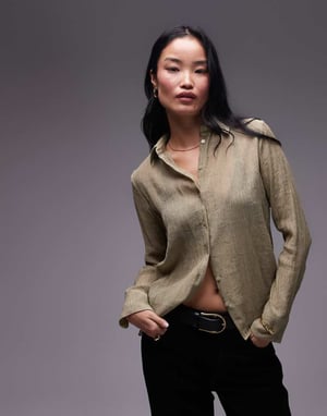 Topshop linjär texturerad skjorta i grön