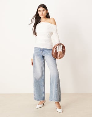 Abercrombie & Fitch sheer fold over top in white