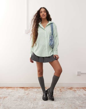 Miss Selfridge oversized skjorta i grönrandig