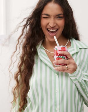 Miss Selfridge oversized skjorta i grönrandig