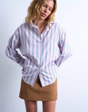 Topshop oversized shirt in pink & blue stripe