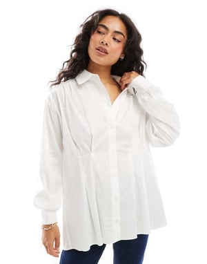 ASOS DESIGN oversized skjorta med insvängd midjedetalj i vitt