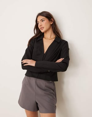 Miss Selfridge poplinfigurande skjorta i svart