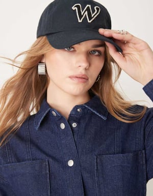 Vila midjeinsydd denimskjorta set i mörkblå denim
