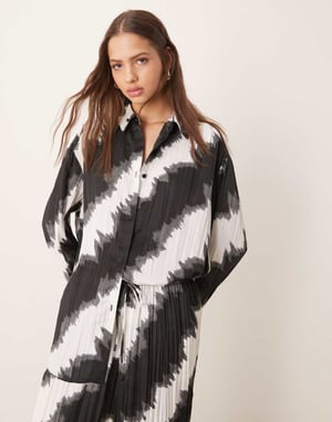 ASOS DESIGN plisse relaxed shirt co-ord in mono print