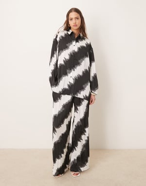 ASOS DESIGN plisse relaxed shirt co-ord in mono print