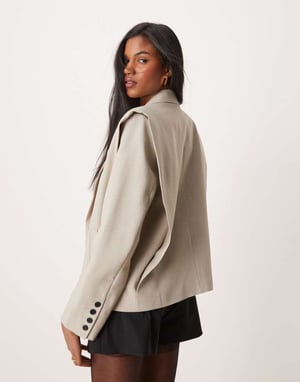 ASOS DESIGN boxy shoulder detail blazer in stone