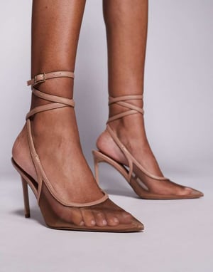 ASOS DESIGN Poetry nätdetalj slingback högskor i beige