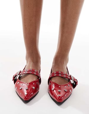 ONLY studded sling back ballet flat in red