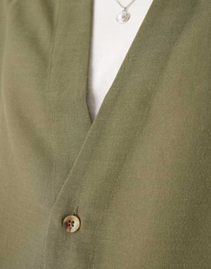 ASOS DESIGN sleeveless deep V neck regular shirt in khaki
