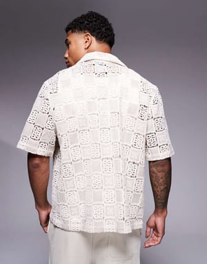 ASOS DESIGN boxy loose fit premium crochet shirt in neutral