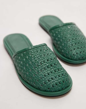 Topshop Bobby leather woven clog in green