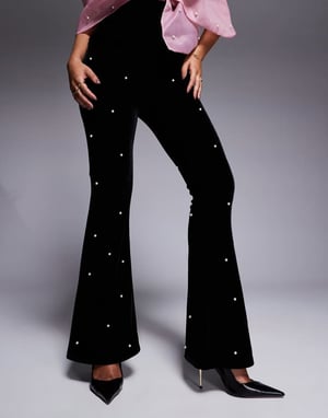 ASOS LUXE sammet co-ord byxa med pärldekoration i svart