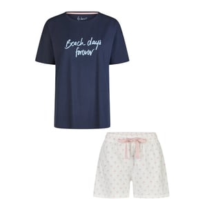 By Louise Dames korte pyjama set shortama donkerblauw/roze