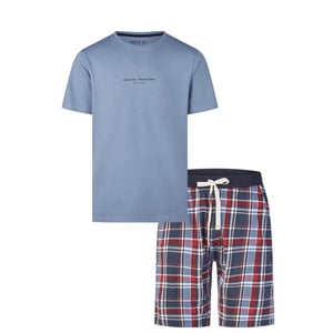 Phil & Co Heren shortama korte pyjama set blauw/rood geruit