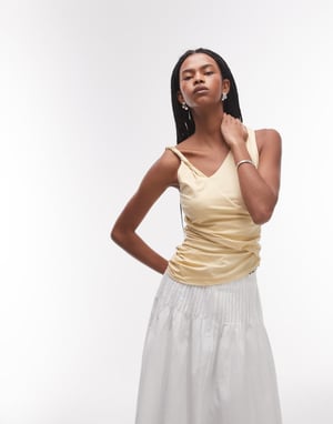 & Other Stories jersey topp med vridning och drapering i ljusgul
