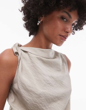 Topshop knut på sidan ärmlös topp i khaki