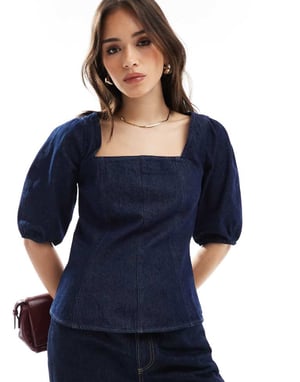 ASOS DESIGN topp med smal midja och sömmar i denim