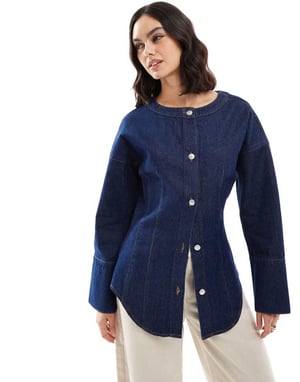 ASOS DESIGN denim cinch-skjorta i indigo