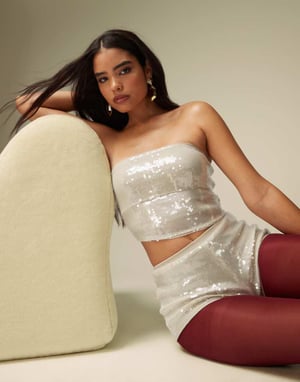ASOS DESIGN paljett bandeau-topp i sten