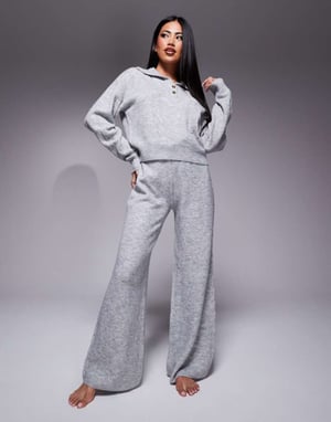 ASOS DESIGN lounge cable knit jumper and trouser set in grey