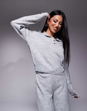 ASOS DESIGN lounge cable knit jumper and trouser set in grey