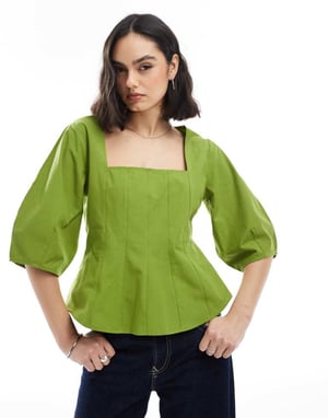 ASOS DESIGN korsettopp med fyrkantig halsringning och sömdetaljer i olivgrön
