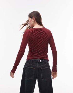 Topshop långärmad skräddarsydd topp i vinröd