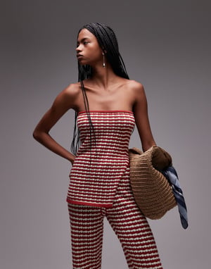 Topshop stickad randig bandeau co-ord i rostbrun