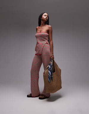 Topshop stickad randig bandeau co-ord i rostbrun