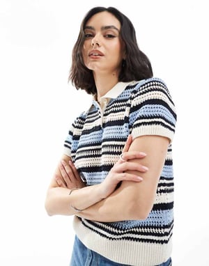 ASOS DESIGN kortärmad polo skjorta i blå rand