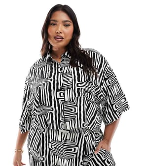 ASOS DESIGN Curve cropped shirt co-ord in mono print