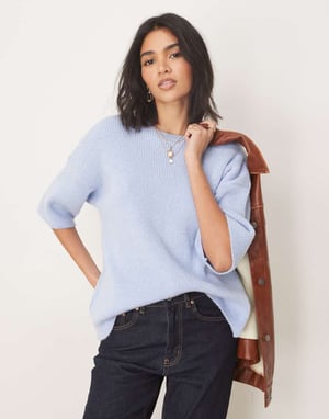 ASOS DESIGN oversized chunky stickad t-shirt i babyblå