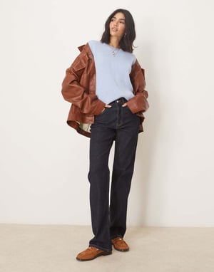 ASOS DESIGN oversized chunky stickad t-shirt i babyblå