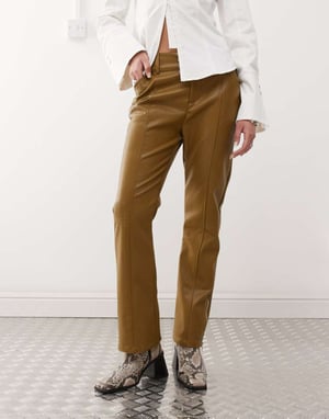 Labelrail x Jennifer McKing faux leather thong panel trousers in khaki green