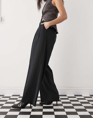 Motel syra pleated trouser in pinstripe black
