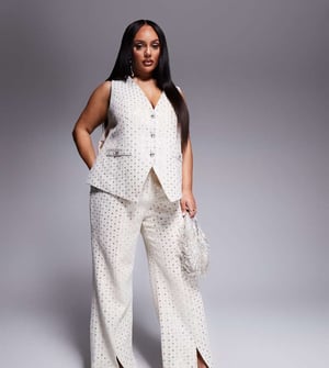 ASOS LUXE Curve co-ord embellished boucle trouser in cream