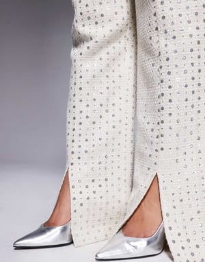 ASOS LUXE Curve co-ord embellished boucle trouser in cream