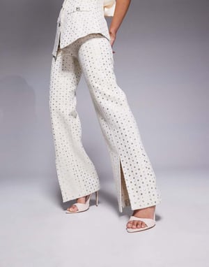 ASOS LUXE co-ord embellished boucle trouser in cream