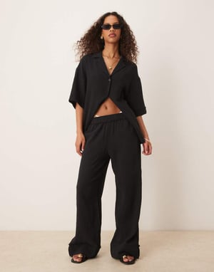ASOS DESIGN cheesecloth pull on trousers co-ord in black