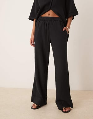 ASOS DESIGN cheesecloth pull on trousers co-ord in black