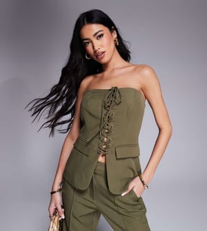 Kaiia exclusive bandeau lace up top co-ord in khaki