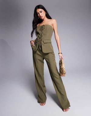 Kaiia exclusive bandeau lace up top co-ord in khaki