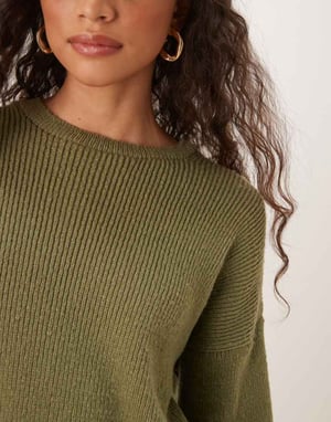 ASOS DESIGN oversized chunky stickad t-shirt i khaki