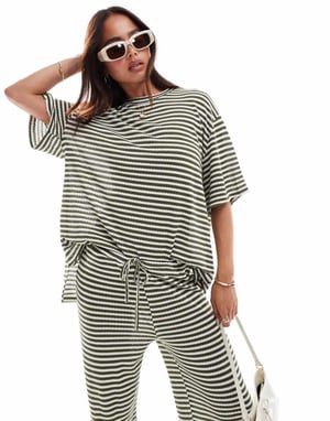 ASOS DESIGN avslappnad oversized t-shirt set i randig mönster