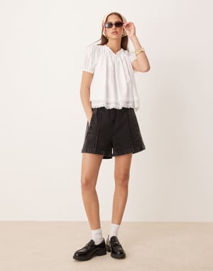 ASOS DESIGN cotton lace trim blouse in cream